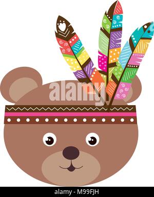 Carino e tenero orso con feather hat Illustrazione Vettoriale