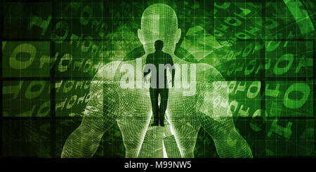 Cervello e computer con interfaccia digitale Quadri arte blocchi Foto Stock