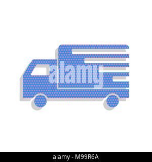 Segno di consegna illustrazione. Vettore. Il Neon icona blu con ciclamino polka dots pattern con luce ombre di grigio su sfondo bianco. Isolato. Illustrazione Vettoriale