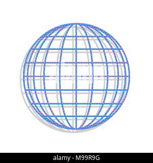Globo terrestre di segno. Vettore. Il Neon icona blu con ciclamino polka dots pattern con luce ombre di grigio su sfondo bianco. Isolato. Illustrazione Vettoriale