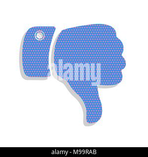 Segno di mano illustrazione. Vettore. Il Neon icona blu con ciclamino polka dots pattern con luce ombre di grigio su sfondo bianco. Isolato. Illustrazione Vettoriale