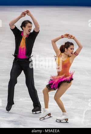 Kana Muramoto / Chris Reed (JPN) durante l'ISU World Figure Skating Championships, la danza su ghiaccio breve danza al Mediolanum Forum di Milano, Italia, il 23 marzo 2018. (Foto di Enrico Calderoni/AFLO SPORT) Foto Stock