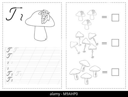 Alfabeto lettere di foglio di lavoro di tastatura con alfabeto russo lettere - fungo Illustrazione Vettoriale