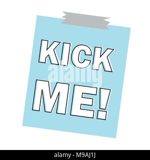 Iscrizione kick me icona isolato bianco su sfondo blu illustrazione vettoriale Illustrazione Vettoriale