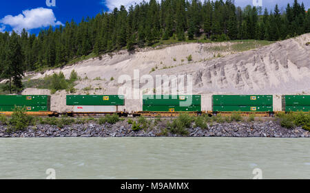 Revelstoke, British Columbia, Canada - Giugno 2017 : treno merci della Canadian Pacific Ferrovie. Foto Stock