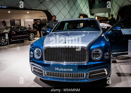 Ginevra, Svizzera - 17 Marzo 2018: Bentley Mulsanne Superfast sports car presentata all'88Geneva International Motor Show. Foto Stock