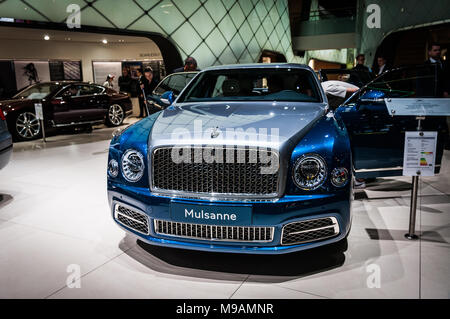 Ginevra, Svizzera - 17 Marzo 2018: Bentley Mulsanne Superfast sports car presentata all'88Geneva International Motor Show. Foto Stock