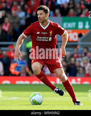 Xabi Alonso durante le leggende corrispondono ad Anfield, Liverpool. Stampa foto di associazione. Picture Data: sabato 24 marzo, 2018. Foto di credito dovrebbe leggere: Peter Byrne/PA FILO Foto Stock