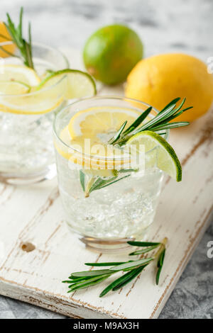 La bevanda alcolica con limone e rosemain in bicchieri su un tavolo luminoso Foto Stock