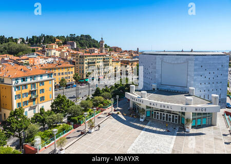 Nizza, Francia - 23 giugno 2016: vista aerea del Teatro Nazionale della città di Nizza (Teatro Nazionale di Nizza e dalla Promenade des Arts Foto Stock