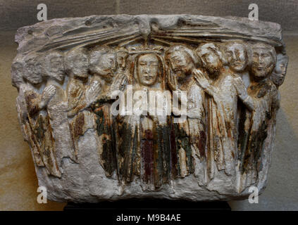 La discesa dello Spirito Santo sulla Vergine e gli apostoli (capitale di Pentecoste) XIII secolo il Portogallo, portoghese, Coimbra ( scene della vita di Cristo, della Vergine e dei santi, ) Foto Stock