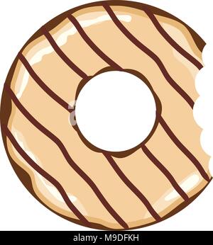Ciambella con un morso in bocca isolati su sfondo bianco. illustrazione vettoriale stile piatto Illustrazione Vettoriale