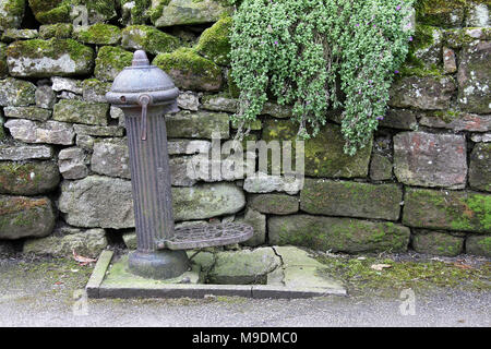 Villaggio storico pompa ad acqua a Elton vicino Winster nel Peak District Foto Stock