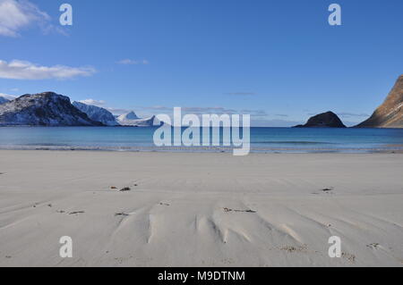 Haukland deserta spiaggia, Lofoten, Norvegia Foto Stock