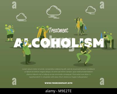 Il trattamento di alcolismo banner con bevuto bevande alcoliche Illustrazione Vettoriale
