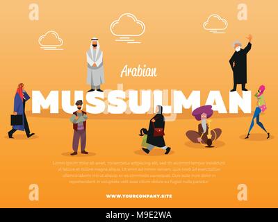 Arabian mussulman banner con persone Illustrazione Vettoriale