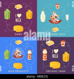 Banner caseificio insieme con i prodotti lattiero-caseari Illustrazione Vettoriale