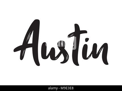 Austin, Texas. Mano-scritte calligraphy. Disegnato a mano la calligrafia pennello. Città lettering design. Illustrazione Vettoriale. Illustrazione Vettoriale