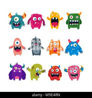 Set di Cartoon carino mostri. piatta illustrazione vettoriale Illustrazione Vettoriale