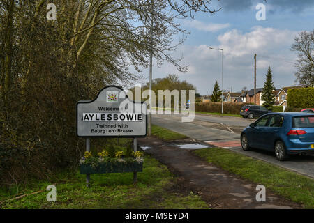 Aylesbury, Regno Unito. Il 25 marzo 2018. Un David Bowie statua è stata svelata in Aylesbury. La statua è stata ideata da David si interrompe che hanno sollevato il 100.000 sterline per completare il progetto. Lo scultore, Andrew Sinclair, era anche all'inaugurazione. Credito: Peter Manning/Alamy Live News Foto Stock