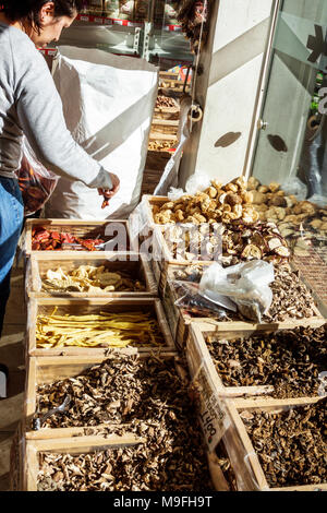 Buenos Aires Argentina,Belgrano,China Town Barrio Chino quartiere Chinatown,mercato asiatico,funghi secchi,cassette,uomo uomo maschio,interno,mostra Foto Stock