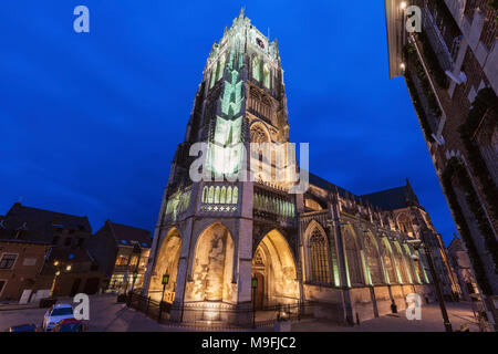 Tongeren Basilica di notte. Tongeren, la Vallonia, Belgio. Foto Stock