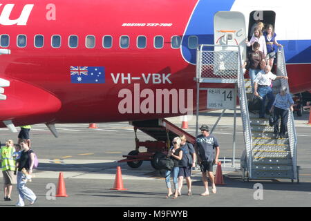 Lo sbarco di passeggeri dal piano vergine., Aeroporto di Sydney, Australia Foto Stock