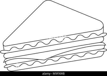 In bianco e nero la linea tecnica sandwich fast food Illustrazione Vettoriale