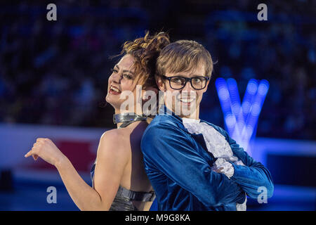 Kaitlin HAWAYEK/Jean-Luc BAKER (USA), per le esposizioni di Gala durante l'ISU World Figure Skating Championships al Mediolanum Forum di Milano, Italia, il 25 marzo 2018. Credito: Enrico Calderoni AFLO/sport/Alamy Live News Foto Stock