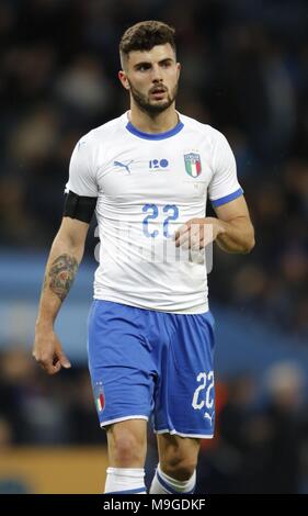 PATRICK CUTRONE ITALIA & A.C. Milano ARGENTINA V ITALIA, amichevole internazionale Etihad Stadium, Manchester, Inghilterra 23 marzo 2018 GBB7069 rigorosamente solo uso editoriale. Se il giocatore/i giocatori raffigurata in questa immagine è/sono la riproduzione per un Club Inglese o l'Inghilterra per la squadra nazionale. Quindi questa immagine può essere utilizzata solo per scopi editoriali. Uso non commerciale. I seguenti usi sono anche limitato anche se in un contesto editoriale: Utilizzare in combinazione con, o parte della, qualsiasi non autorizzato di audio, video, dati, calendari, club/campionato loghi, scommesse, giochi o qualsiasi 'live' servizi. Anche Res Foto Stock