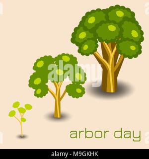 National Arbor Day. Fasi di crescita degli alberi. Per striscioni, inviti, blog Illustrazione Vettoriale