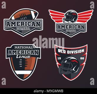 Set di football americano emblemi, etichette e logo. Illustrazione Vettoriale