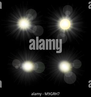 La luce del sole imposta illustrazione. Raccolta di esplosioni di stelle e razzi Illustrazione Vettoriale