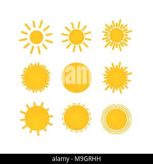 Tempo soleggiato set di icone. Sun doodle illustrazione Illustrazione Vettoriale