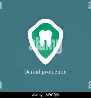 Protezione dentale scudo logotipo con icona di dente Illustrazione Vettoriale