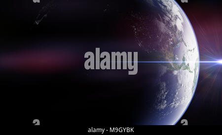 Il pianeta Terra illuminata dal sole, con le luci della notte sul lato oscuro Foto Stock
