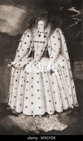 La regina Elisabetta I nel anno 1592. Elisabetta I, aka la Vergine Regina, Vincenzo o buona Regina Bess, 1533 - 1603. Regina di Inghilterra e Irlanda. Da una vita di William Shakespeare, pubblicato 1908. Foto Stock