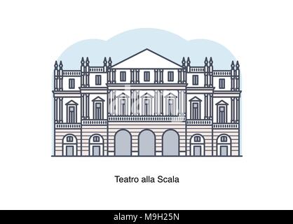 Linea del vettore illustrazione del Teatro alla Scala (Scala), Milano, Italia. Illustrazione Vettoriale