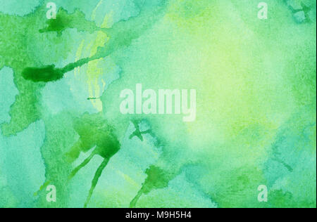 Abstract in verde brillante acquerello splash sfondo, dipinta su carta acquerello Foto Stock