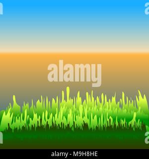 Abstract sfondo colorato di verde, blu e arancione. Simile al campo di erba e cielo chiaro al mattino o al crepuscolo. Illustrazione Vettoriale