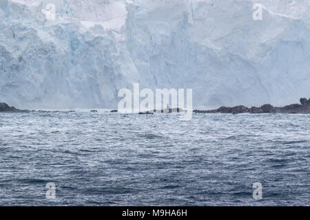 Vista di Point Wild, Elephant Island, l'Antartide, che mostra memoriale Yelcho, sito di Ernest Shackleton Endurance rescue Foto Stock