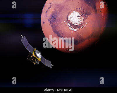 MAVEN sonda spaziale nella parte anteriore di Marte il polo sud Foto Stock