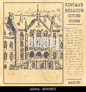 Vintage Belgio luoghi nella vista città Attrazioni turistiche in vettore Illustrazione Vettoriale