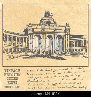 Vintage Belgio luoghi nella vista città Attrazioni turistiche in vettore Illustrazione Vettoriale