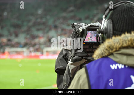 WROCLAW, Polonia - 23 Marzo 2018: Amichevole Polonia vs Nigeria 0:1. Nella foto la telecamera. Foto Stock