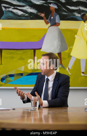 Matt Hancock, MP per West Suffolk, Segretario di Stato del Ministero della Cultura, dei mezzi di comunicazione e lo sport, uomo politico britannico del partito conservatore. Foto Stock