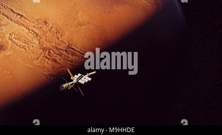 Astronave di arrivare al pianeta rosso Marte, viaggio attraverso il sistema solare (3d science fiction il rendering di elementi di questa immagine sono arredate dalla NASA) Foto Stock
