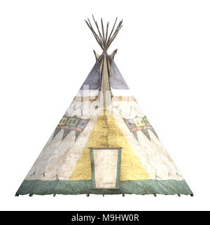 Tepee Indiani isolati su bianco, 3D render Foto Stock