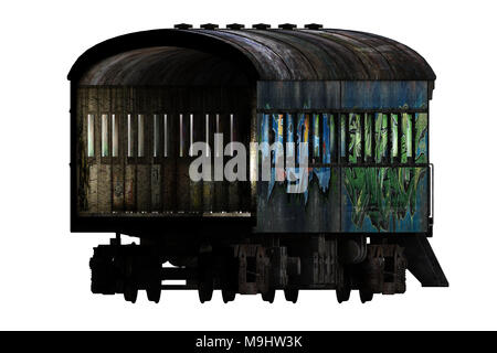 Rundown vecchio treno trasporto isolati su bianco, 3D render Foto Stock