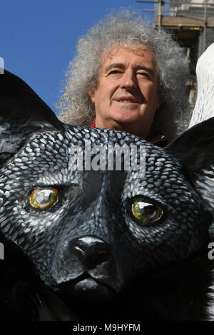 Regina il chitarrista Brian May al 10 di Downing Street a Londra, a portata di mano in una petizione con più di 400.000 firme spingendo il Primo Ministro Theresa può introdurre un Regno Unito pelo di animali divieto di importazione. Foto Stock